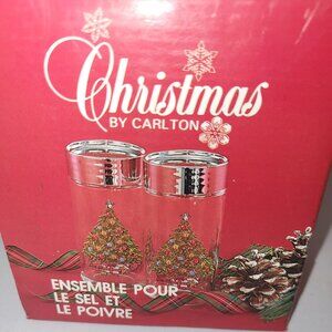 Vintage Christmas by Carlton Salt & Pepper Shaker Set * Christmas Tree * Glass